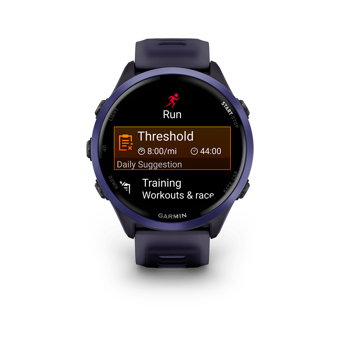 Forerunner570_47mm_IndigoPurple_HR_Front_0002_FR570_DSW_Workout_Run_statute